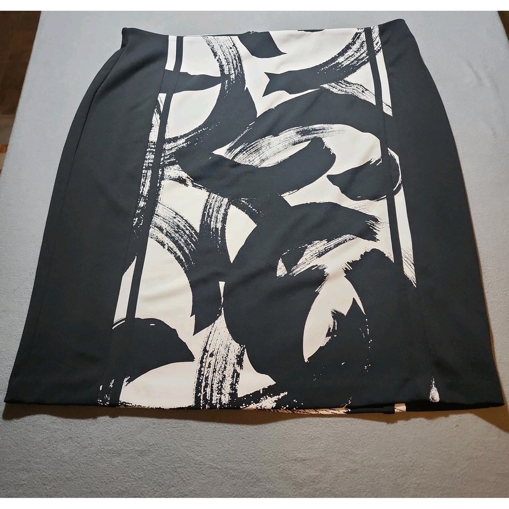 Worthington Woman Black White Abstract Brushstroke A-Line Skirt Plus Size 3X